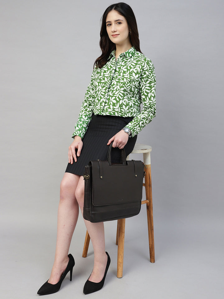 Hancock Women Green Prints Pure Cotton Regular Fit Formal Shirt