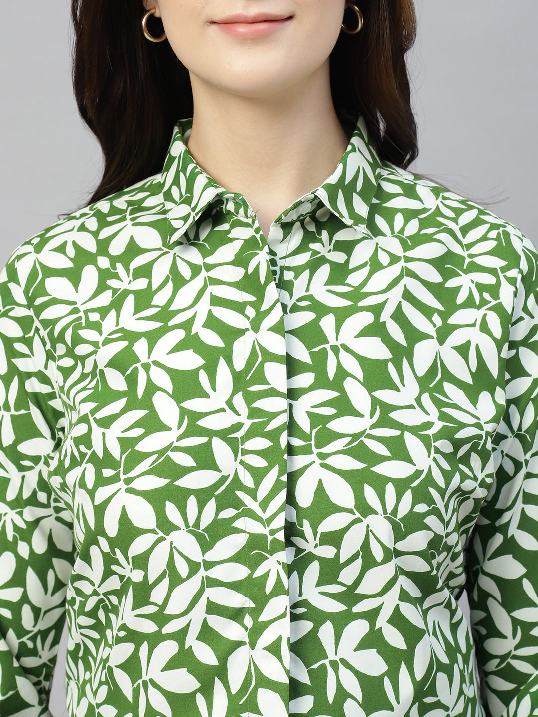 Hancock Women Green Prints Pure Cotton Regular Fit Formal Shirt