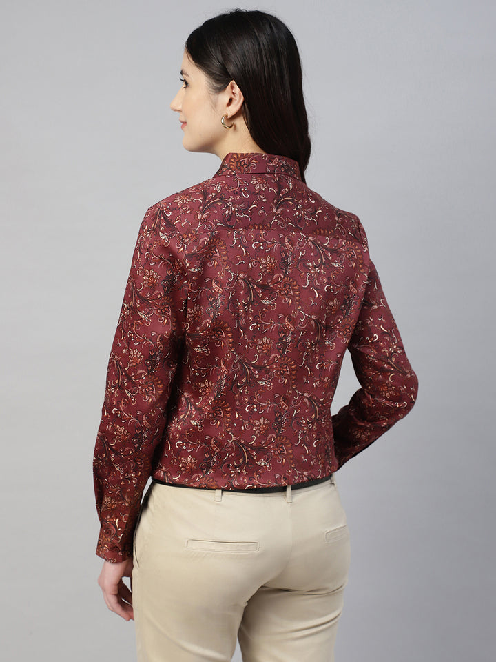 Hancock Women Maroon Prints Cotton Elastene Regular Fit Formal Shirt