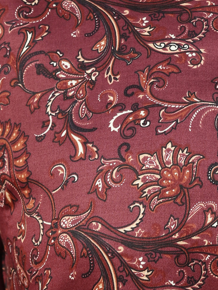 Hancock Women Maroon Prints Cotton Elastene Regular Fit Formal Shirt
