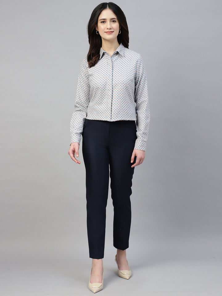 Hancock Women Grey Prints Pure Cotton Regular Fit Formal Shirt