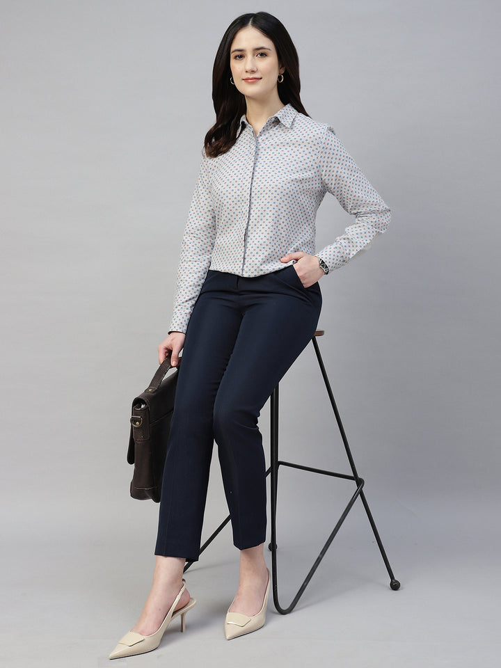 Hancock Women Grey Prints Pure Cotton Regular Fit Formal Shirt