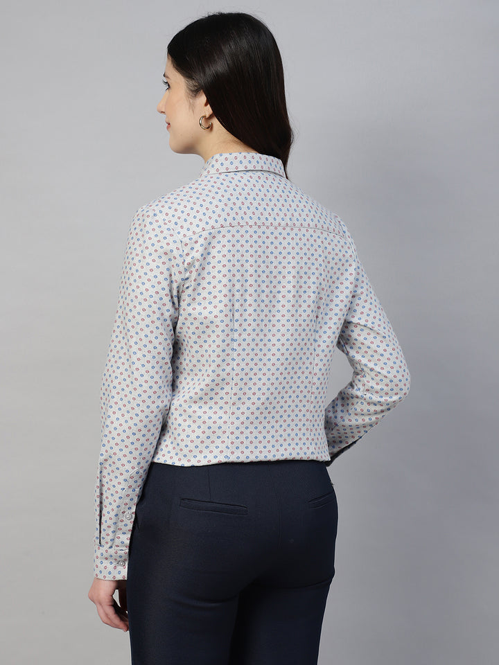 Hancock Women Grey Prints Pure Cotton Regular Fit Formal Shirt