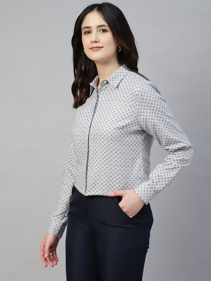 Hancock Women Grey Prints Pure Cotton Regular Fit Formal Shirt
