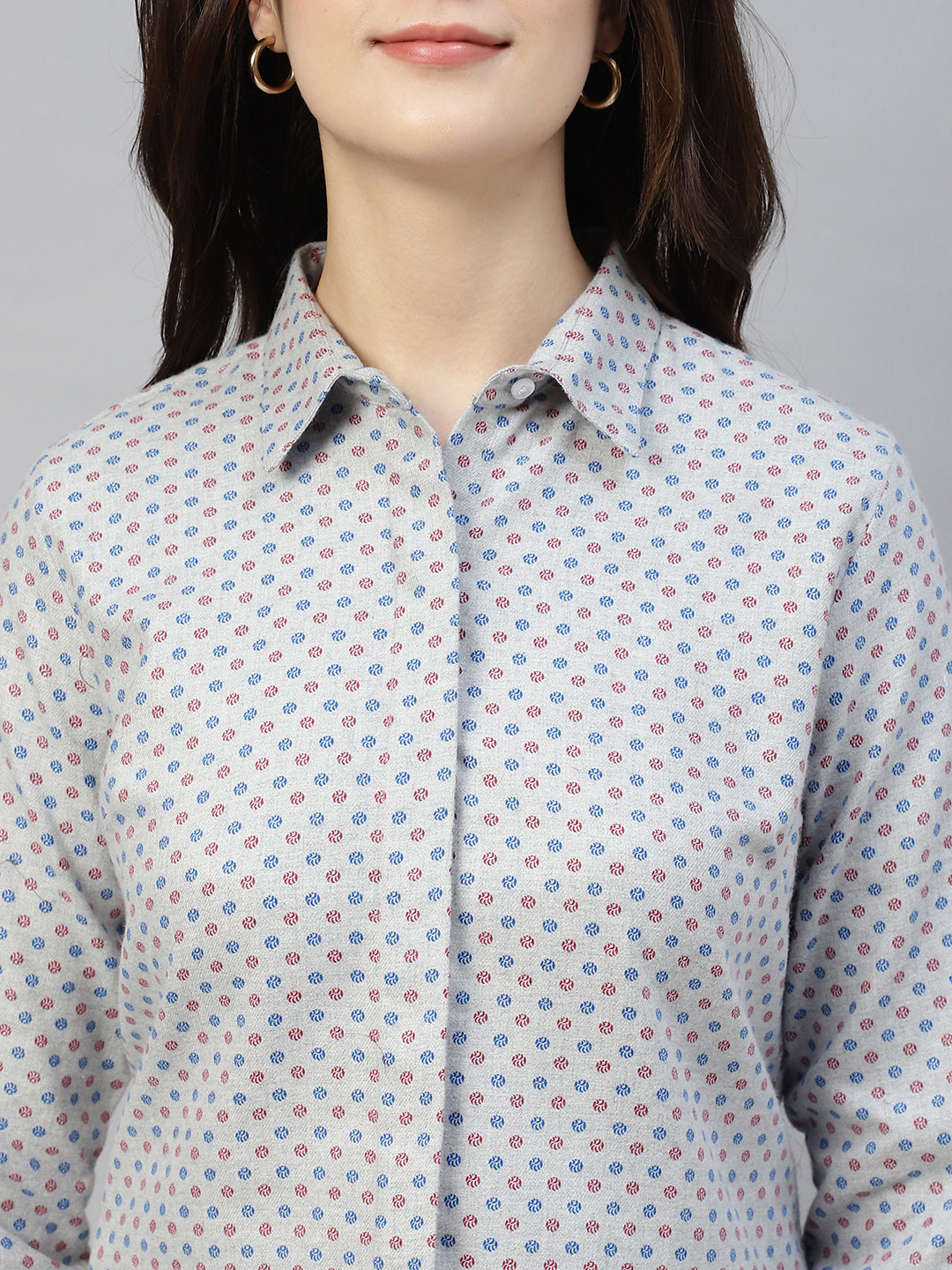 Hancock Women Grey Prints Pure Cotton Regular Fit Formal Shirt