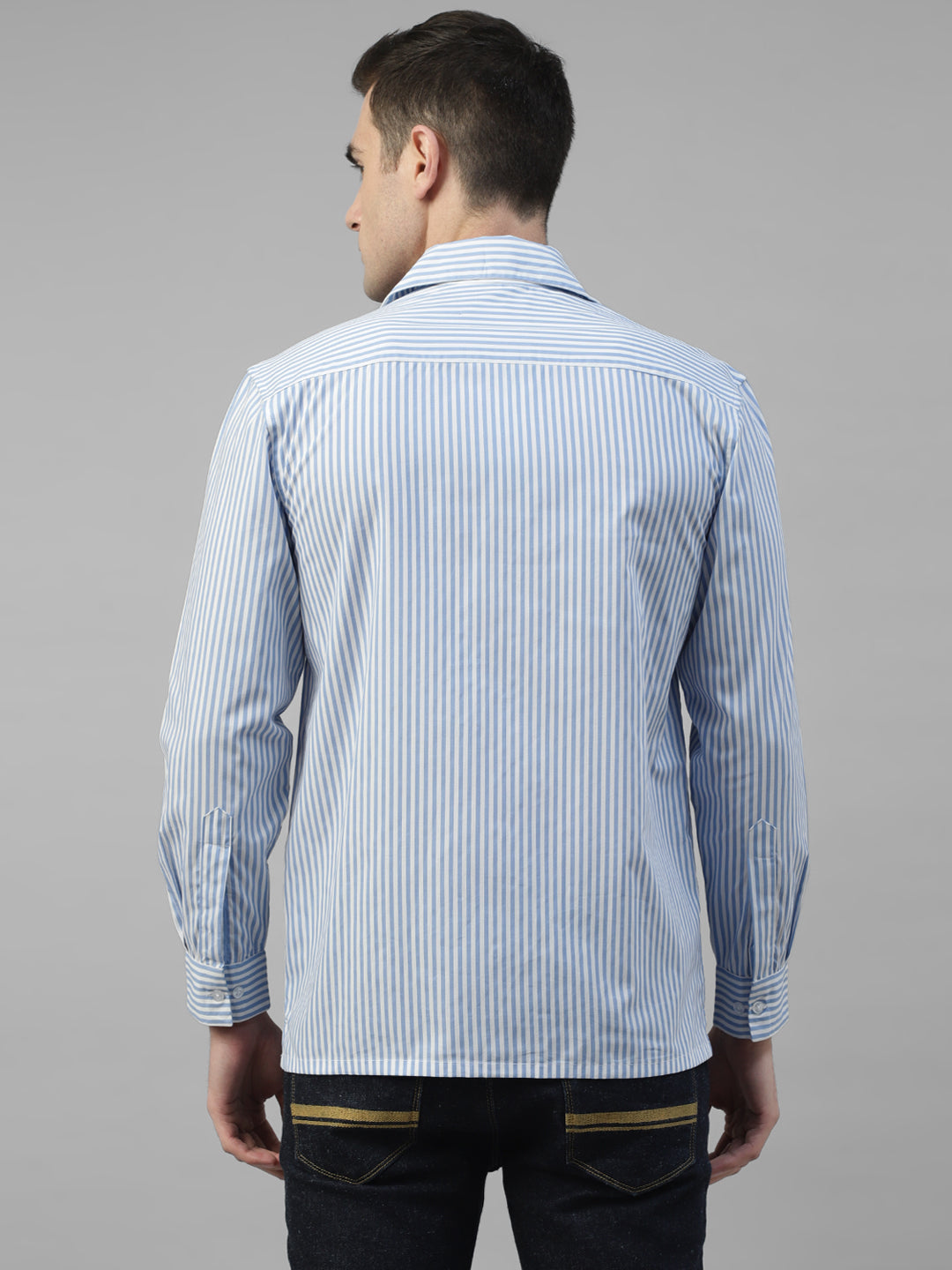 Men White & Blue Candy Striped Pure Cotton Relaxed Fit Casual Shirt