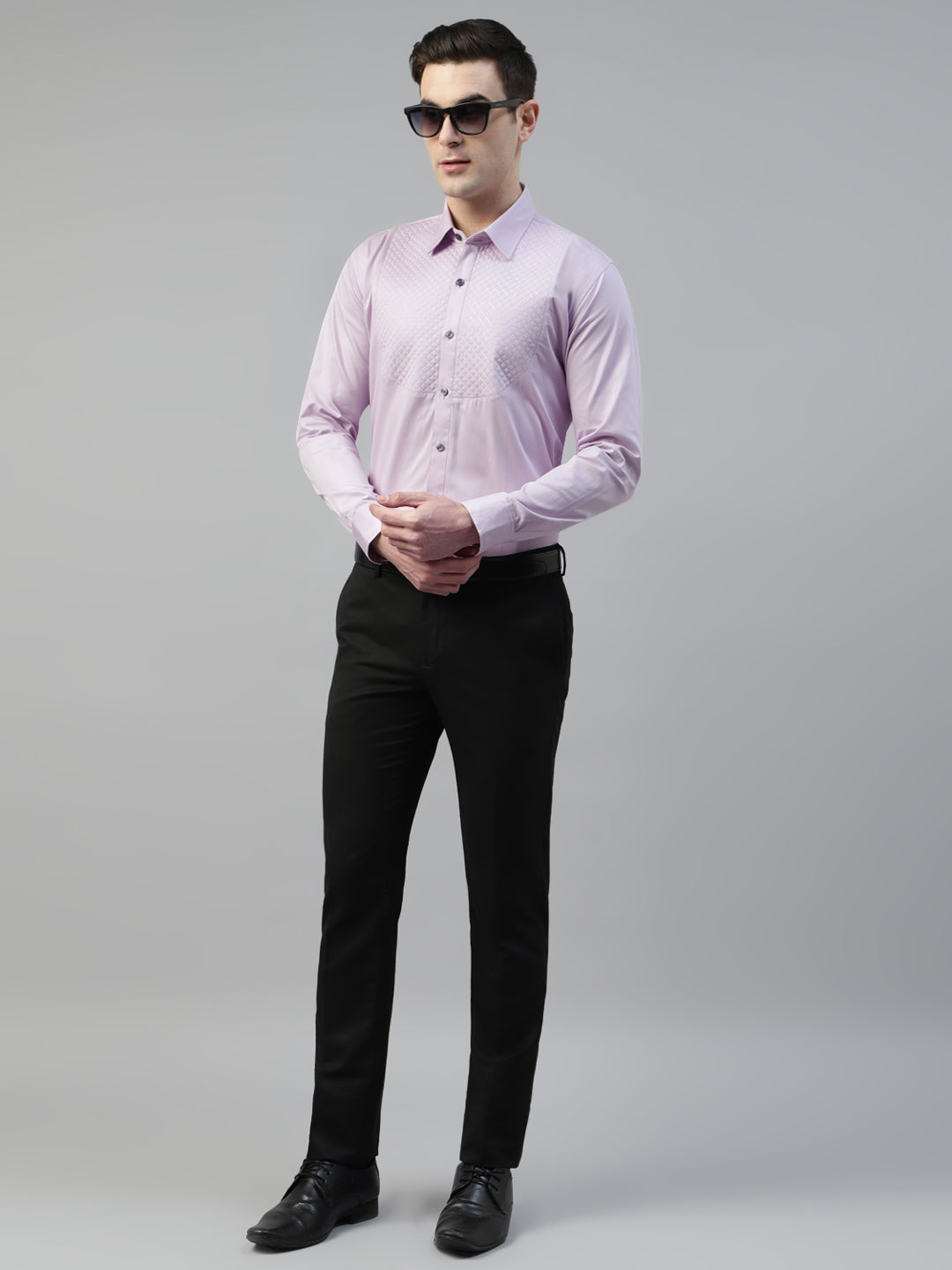 Men Lavender Solid Pure Cotton Slim Fit Tuxedo Shirt