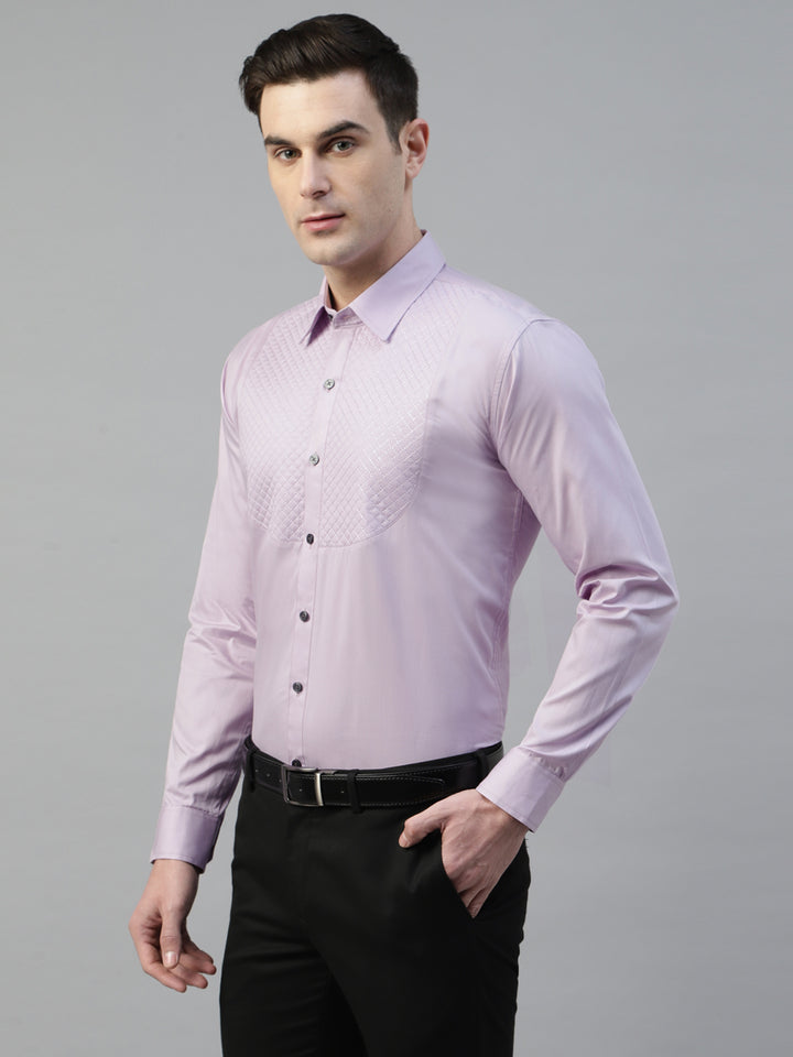 Men Lavender Solid Pure Cotton Slim Fit Tuxedo Shirt