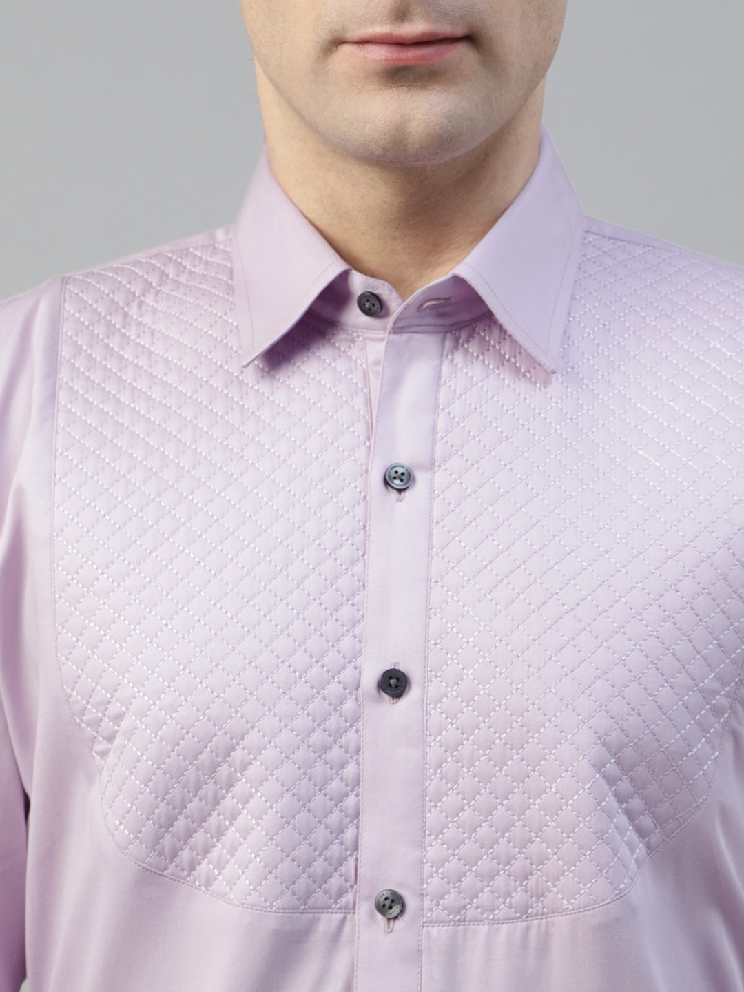 Men Lavender Solid Pure Cotton Slim Fit Tuxedo Shirt