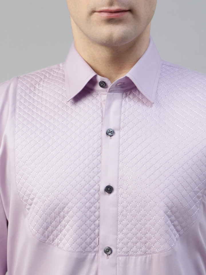 Men Lavender Solid Pure Cotton Slim Fit Tuxedo Shirt