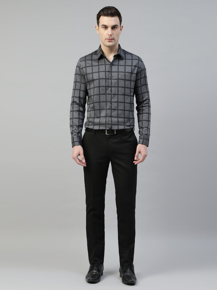 Men Grey Macro Checked Pure Cotton Slim Fit Formal Shirt