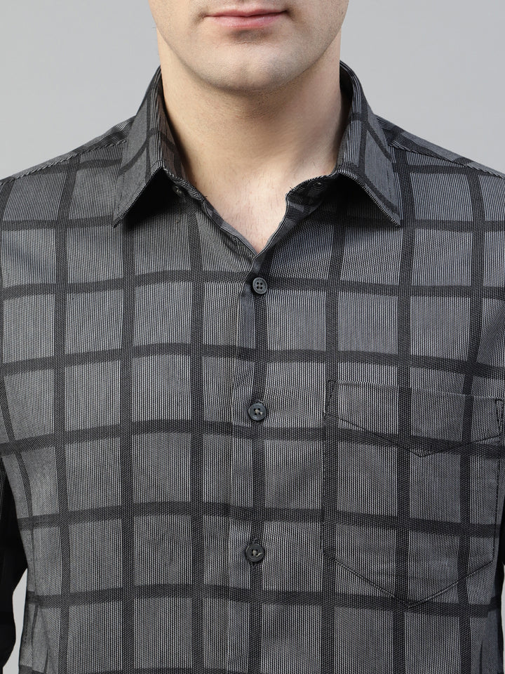 Men Grey Macro Checked Pure Cotton Slim Fit Formal Shirt