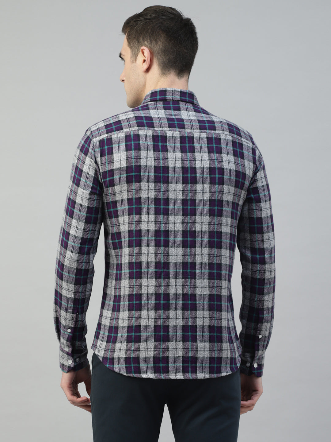 Men Purple & Grey Flannel Tartan Checked Pure Cotton Slim Fit Casual Shirt