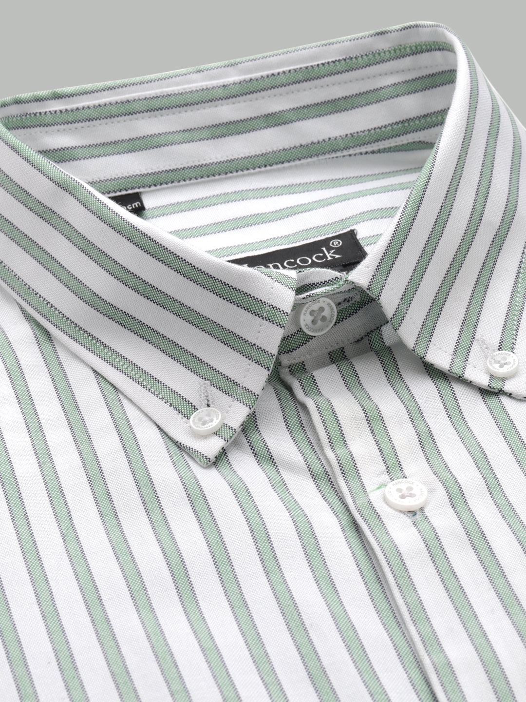Men White & Green Wrinkle Resistant Oxford Striped Pure Cotton Slim Fit Formal Shirt