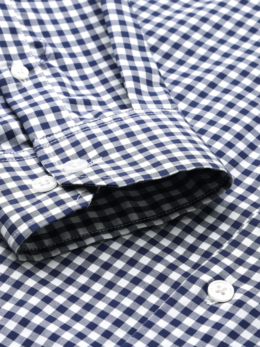 Men White & Navy Wrinkle Resistant Gingham Checked Pure Cotton Slim Fit Formal Shirt