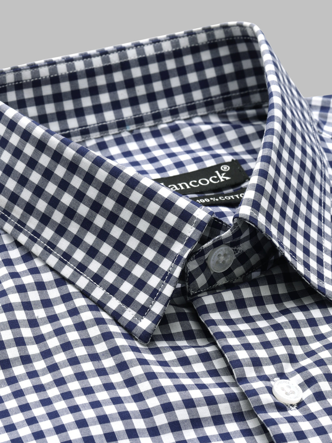Men White & Navy Wrinkle Resistant Gingham Checked Pure Cotton Slim Fit Formal Shirt