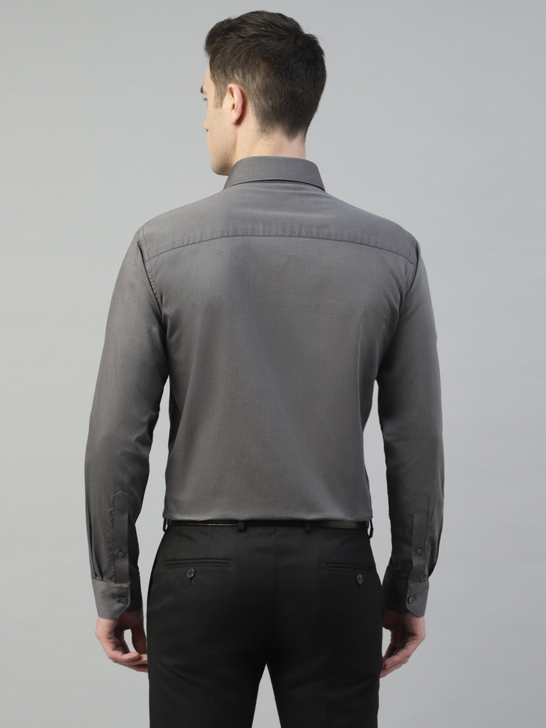 Men Grey Self Design Pure Cotton Wrinkle Resistant Slim Fit Formal Shirt