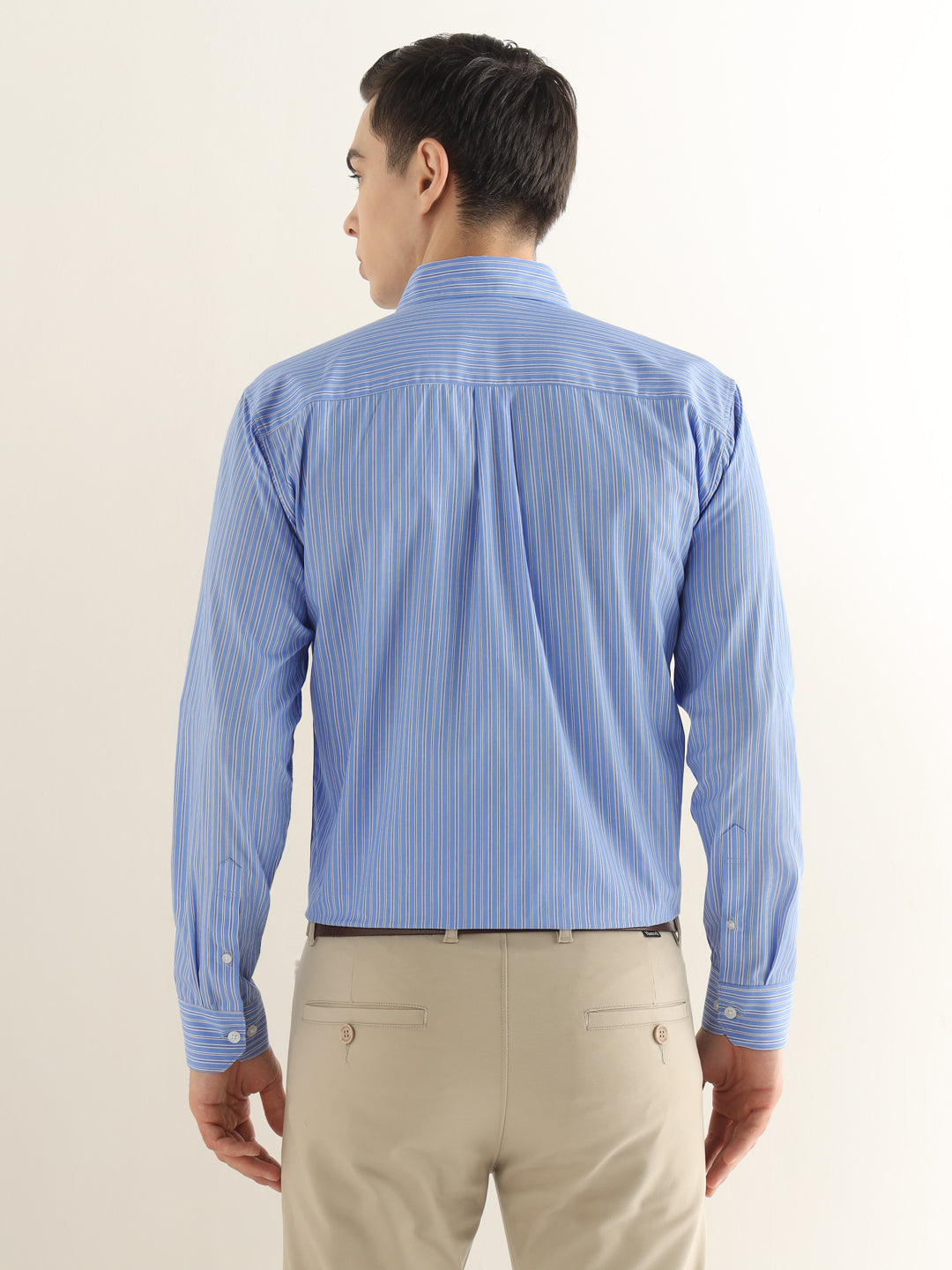 Hancock Men Blue Striped Pure Cotton Slim Fit Formal Shirt