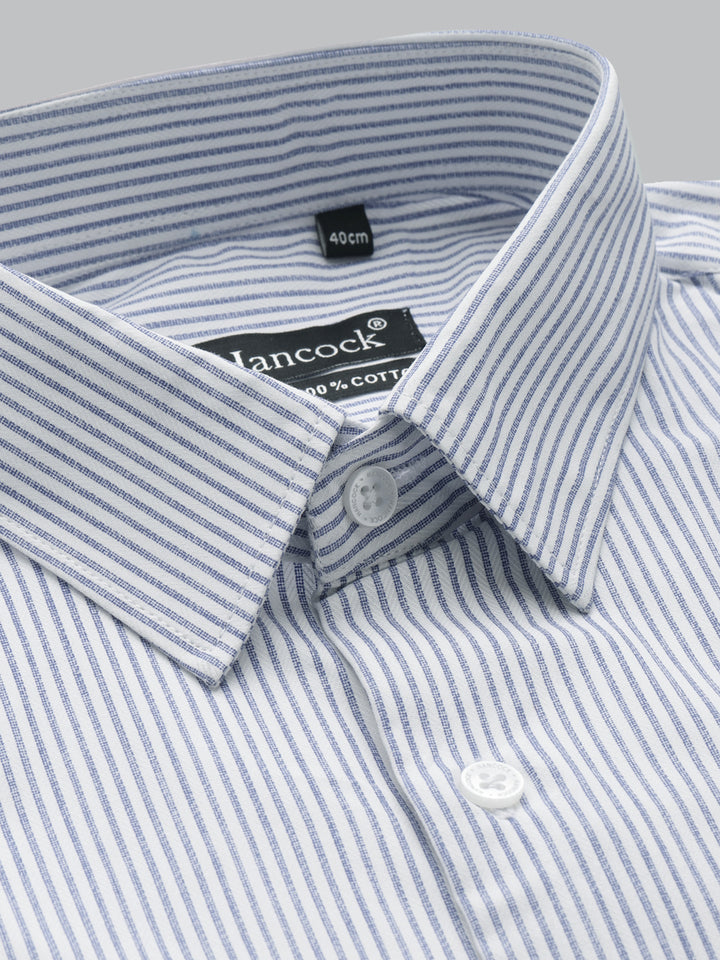 Men White & Blue Pin Striped Pure Cotton Slim Fit French Cuff Formal Shirt