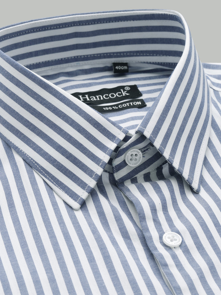 Men White & Blue Candy Striped Pure Cotton Slim Fit Formal Shirt