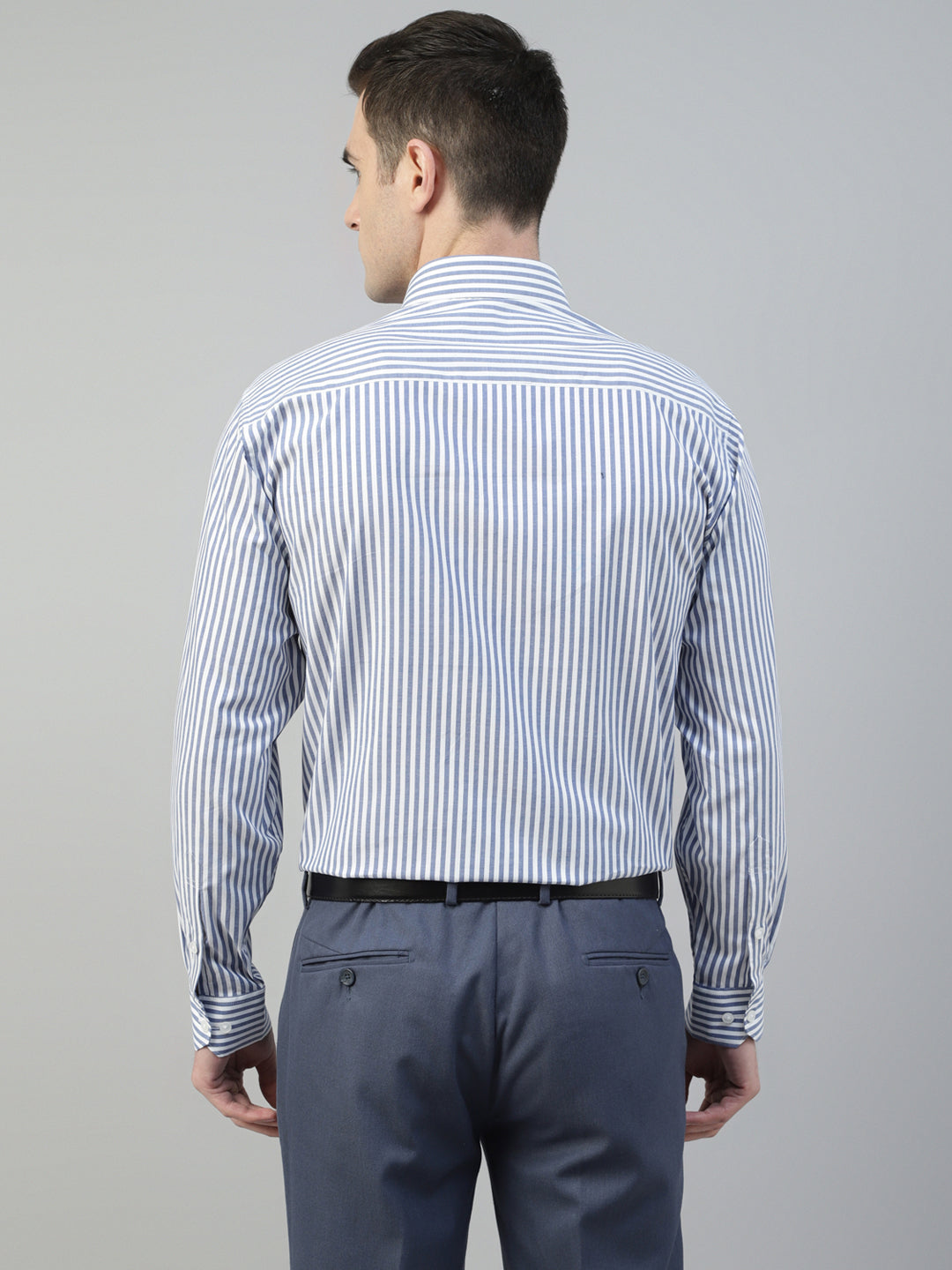Men White & Blue Candy Striped Pure Cotton Slim Fit Formal Shirt