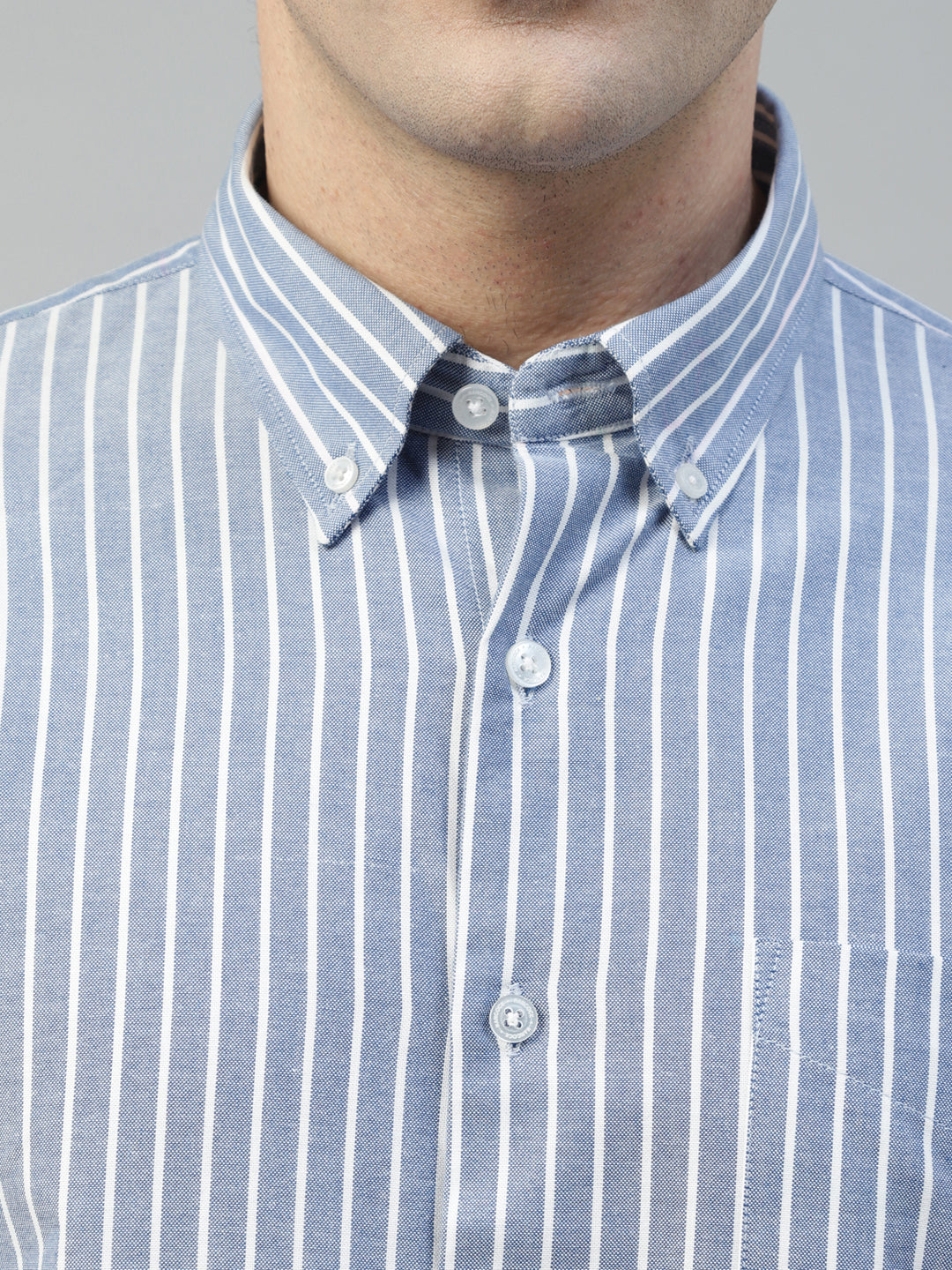 Men Blue & White Candy Striped Pure Cotton Slim Fit Formal Shirt