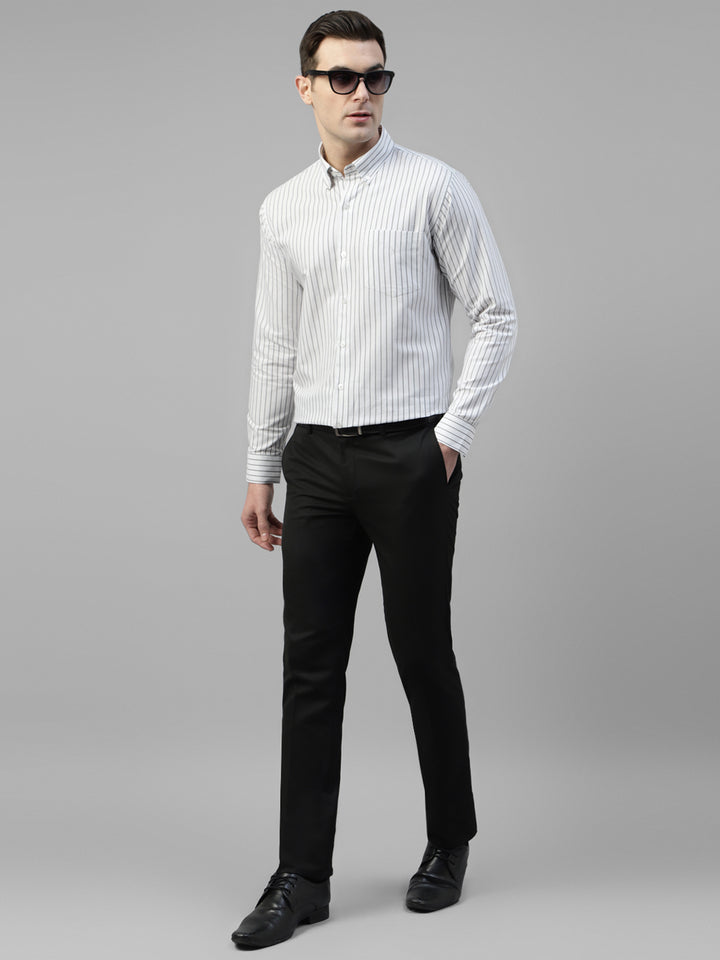 Men White & Black Candy Striped Pure Cotton Slim Fit Formal Shirt