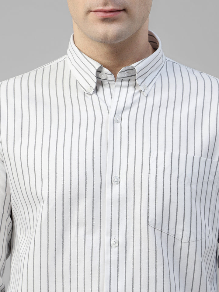 Men White & Black Candy Striped Pure Cotton Slim Fit Formal Shirt