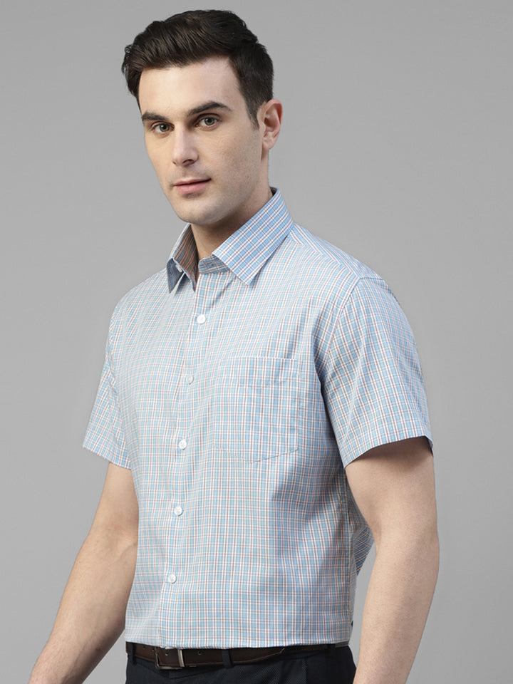 Men Blue Checked Pure Cotton Slim Fit Formal Shirt