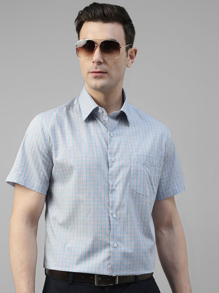 Men Blue Checked Pure Cotton Slim Fit Formal Shirt