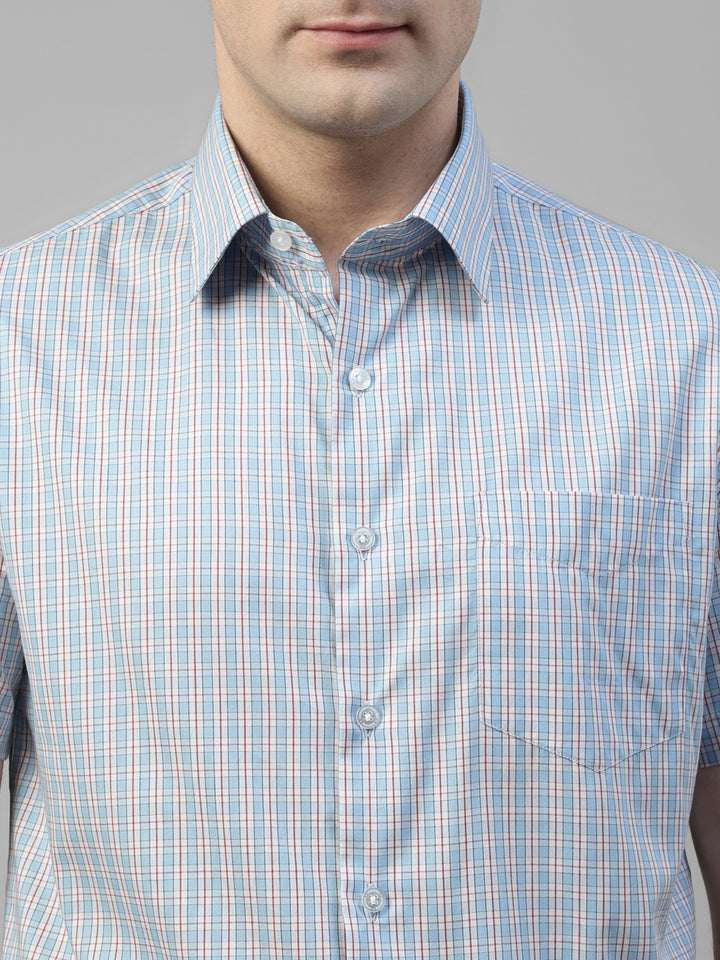 Men Blue Checked Pure Cotton Slim Fit Formal Shirt