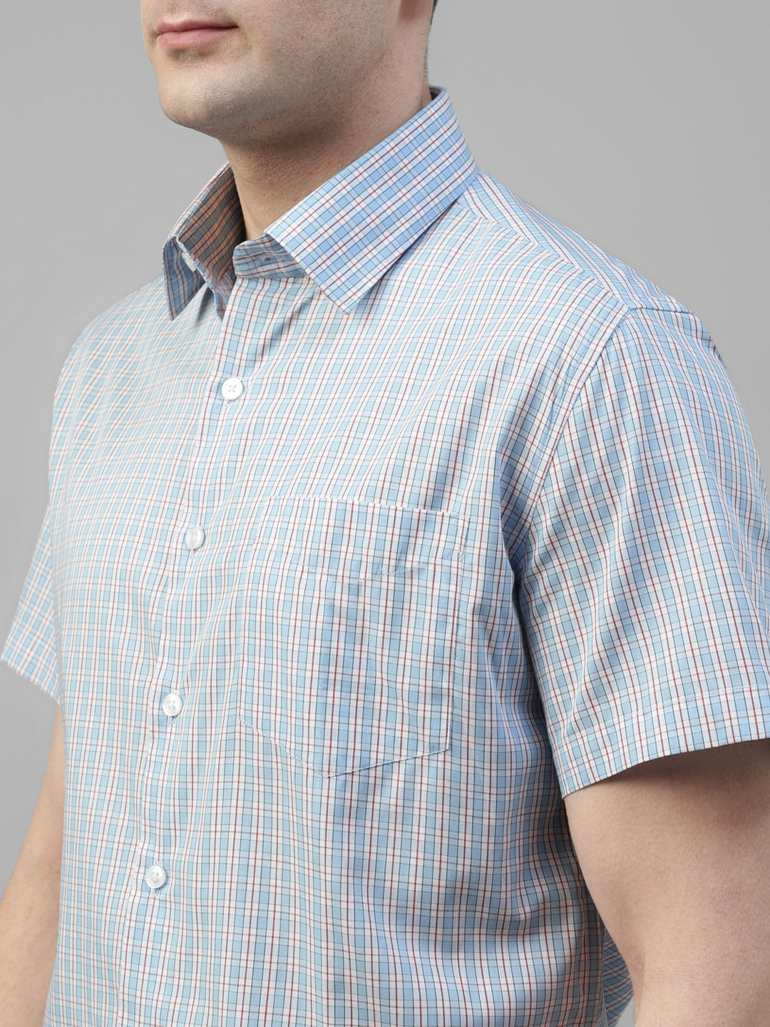 Men Blue Checked Pure Cotton Slim Fit Formal Shirt