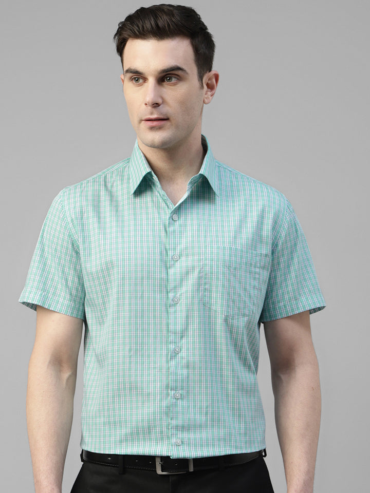 Men Green Checked Pure Cotton Slim Fit Formal Shirt