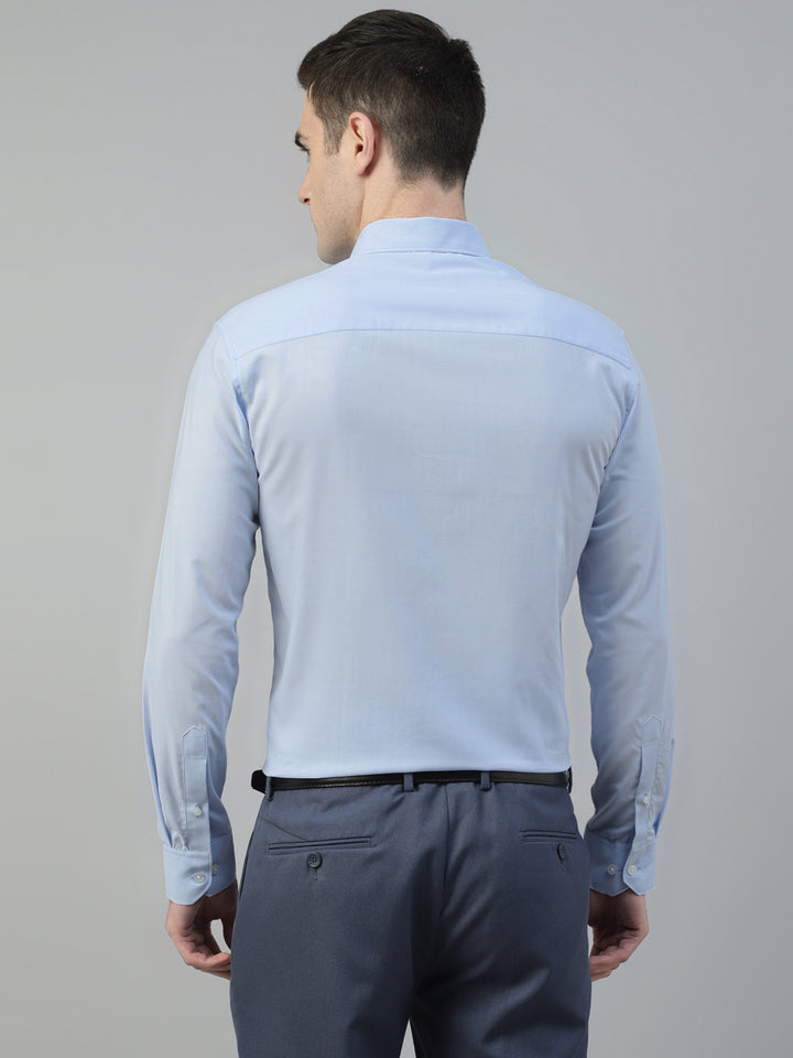 Men Sky Blue Self Design Wrinkle Resistant Pure Cotton Slim Fit Formal Shirt