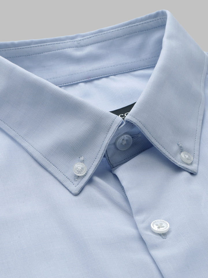 Men Sky Blue Self Design Wrinkle Resistant Pure Cotton Slim Fit Formal Shirt