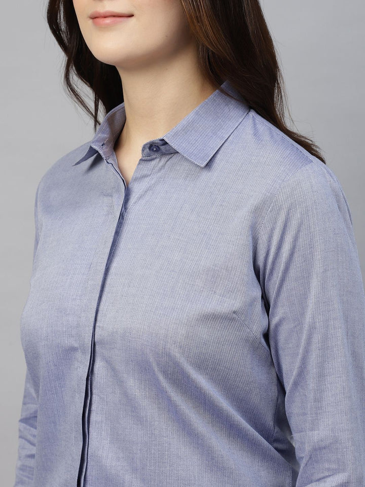 Hancock Women Blue Solid Pure Cotton Regular Fit Formal Shirt