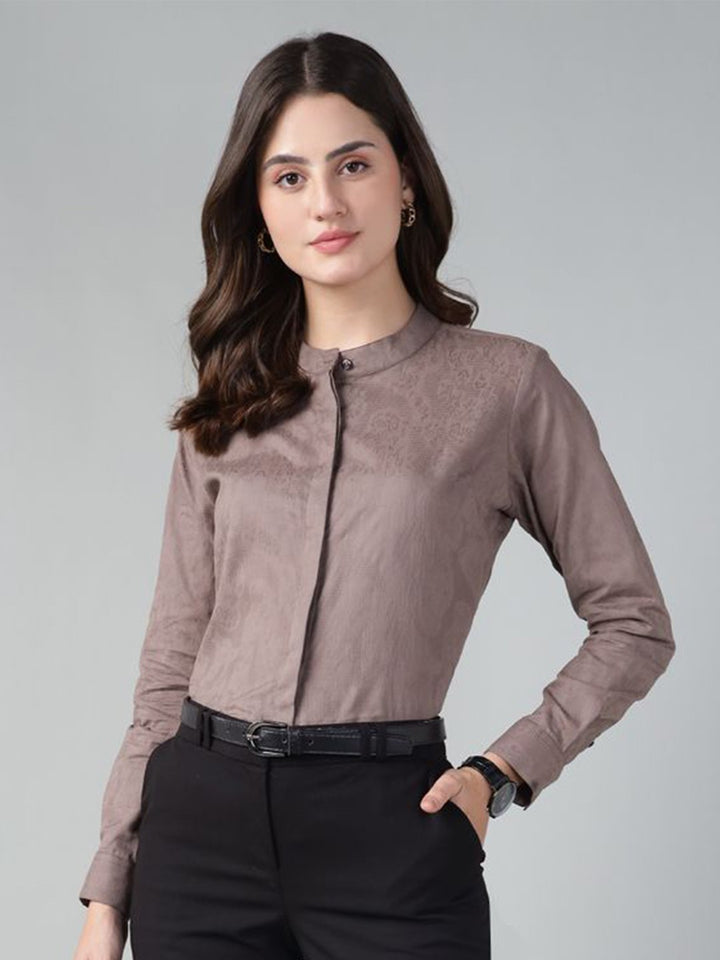 Hancock Women Mauve Solid Pure Cotton Regular Fit Formal Shirt