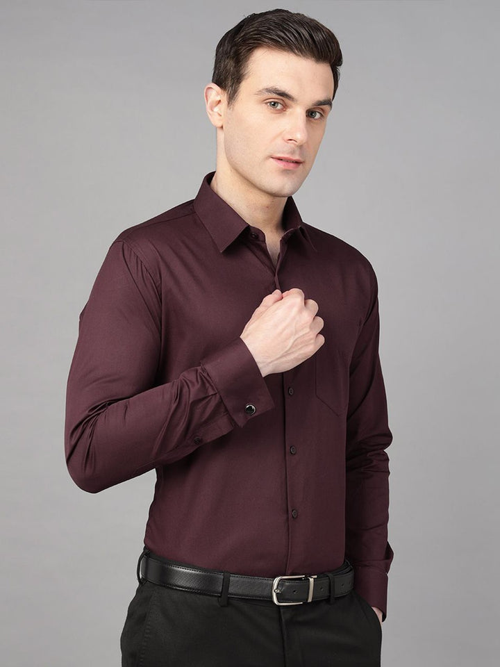 Hancock Men Wine Solid Pure Cotton Slim Fit Formal Shirt