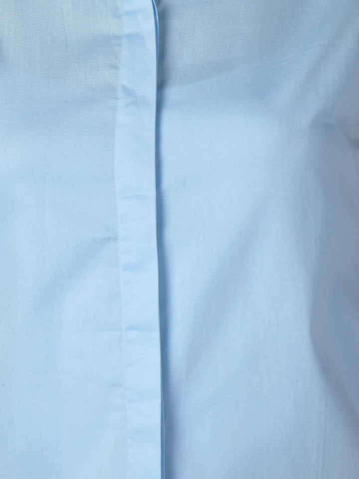 Hancock Women Sky Blue Solid Pure Cotton Sleeveless Slim Fit Formal Shirt