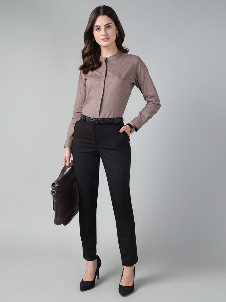 Hancock Women Mauve Solid Pure Cotton Regular Fit Formal Shirt