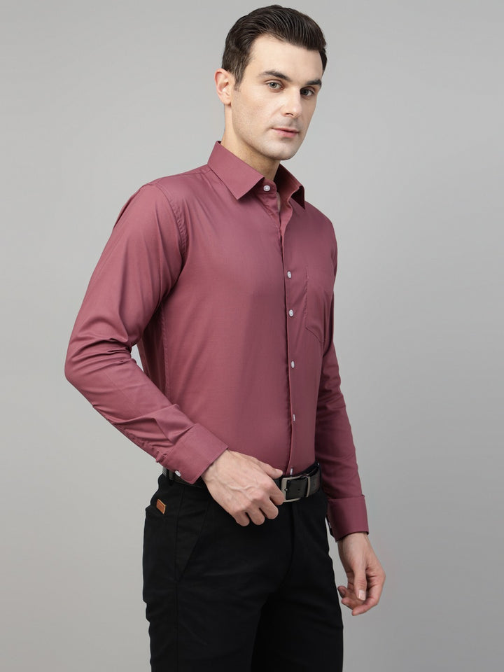 Men Grape Red Solid Stretchable Slim Fit Formal Shirt