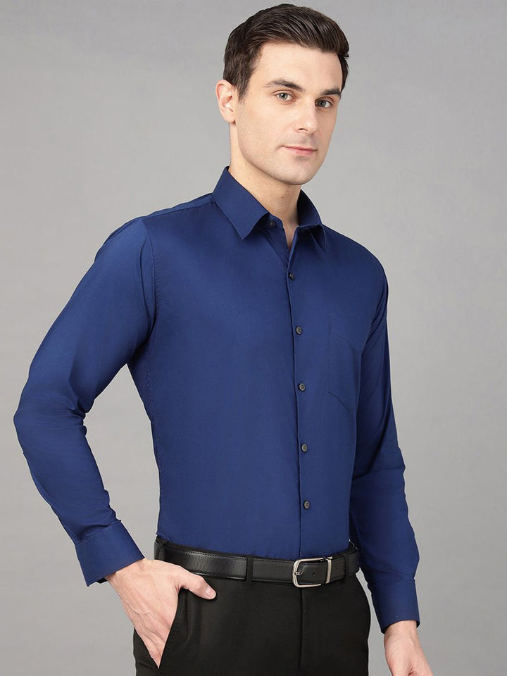 Hancock Men Royal Blue Solid Pure Cotton Slim Fit Formal Shirt