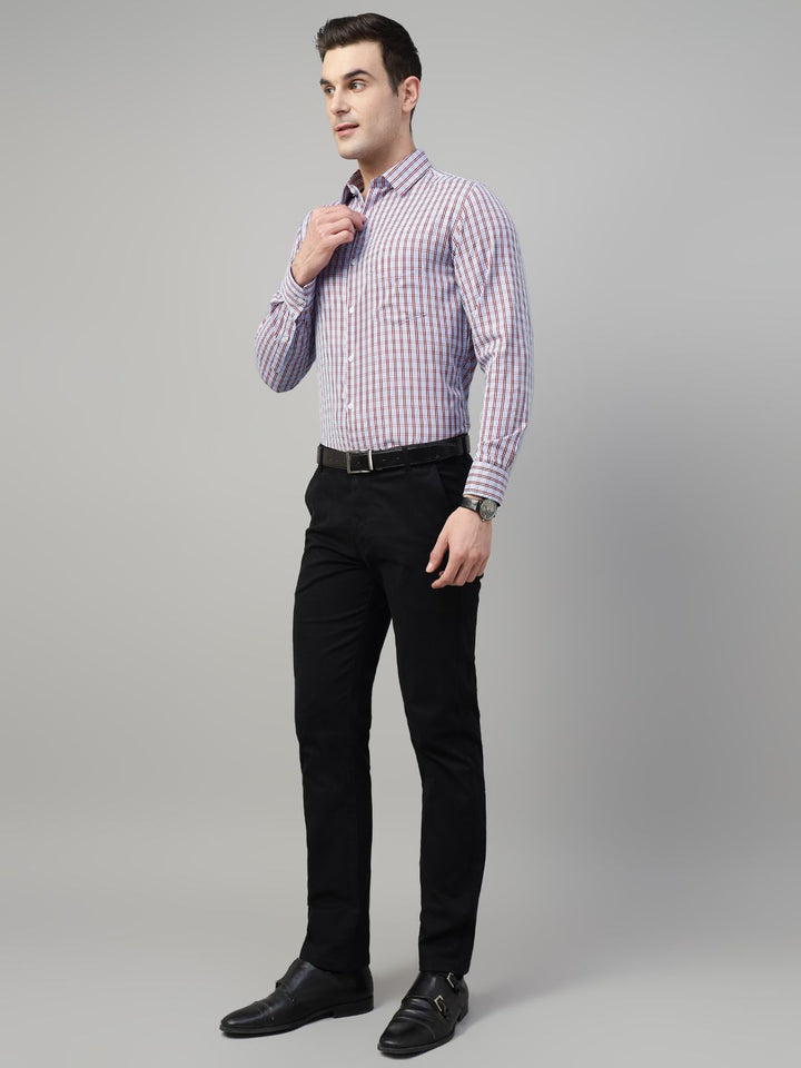 Men Blue & Red Check Cotton Slim Fit Formal Shirt