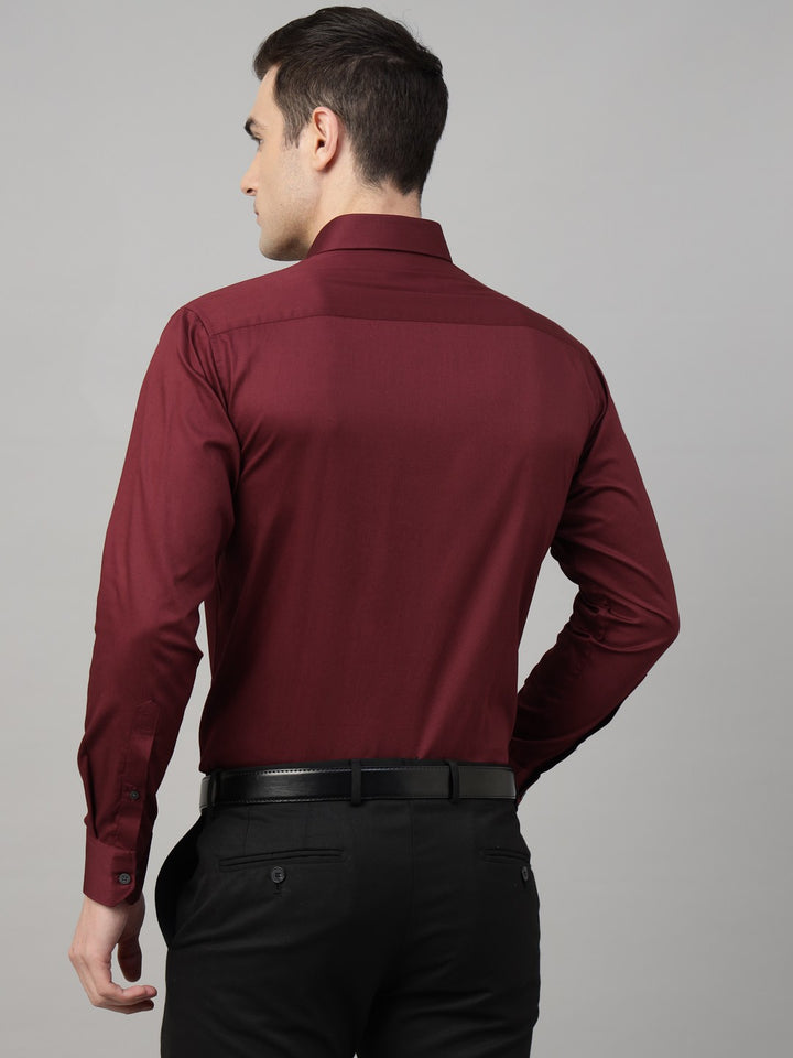 Men Maroon Solid Cotton Slim Fit Formal Shirt