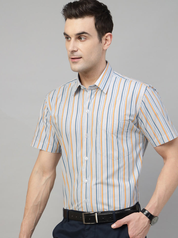  blue striped pure cotton short sleeves shirt 