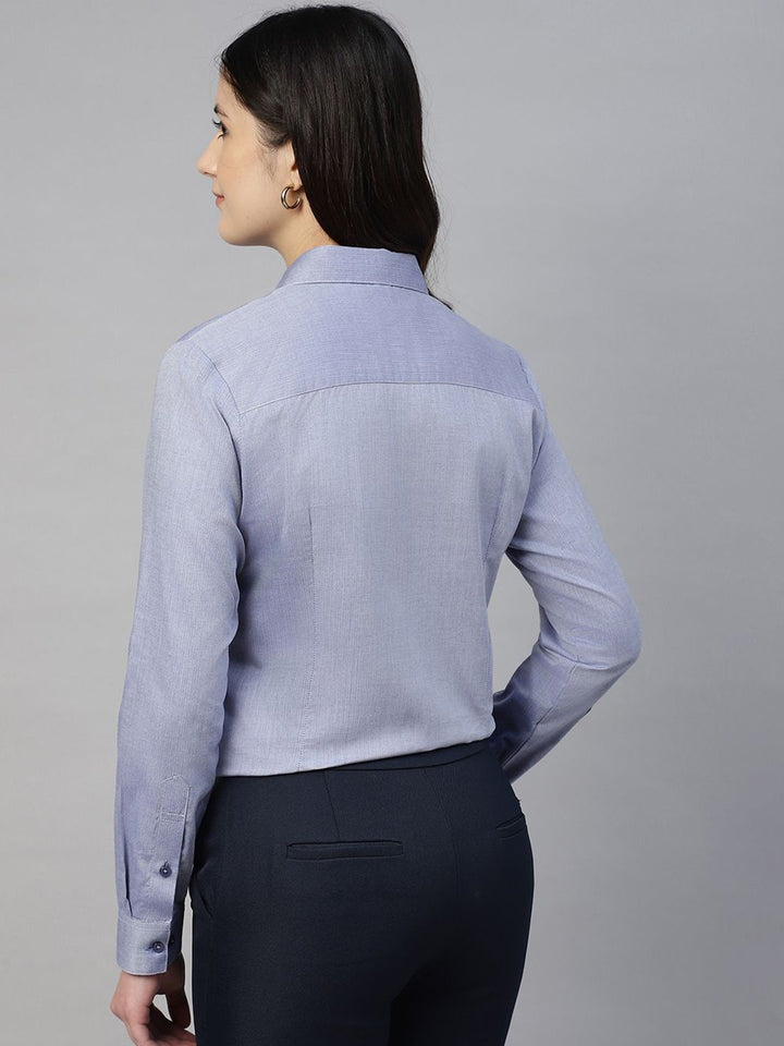 Hancock Women Blue Solid Pure Cotton Regular Fit Formal Shirt