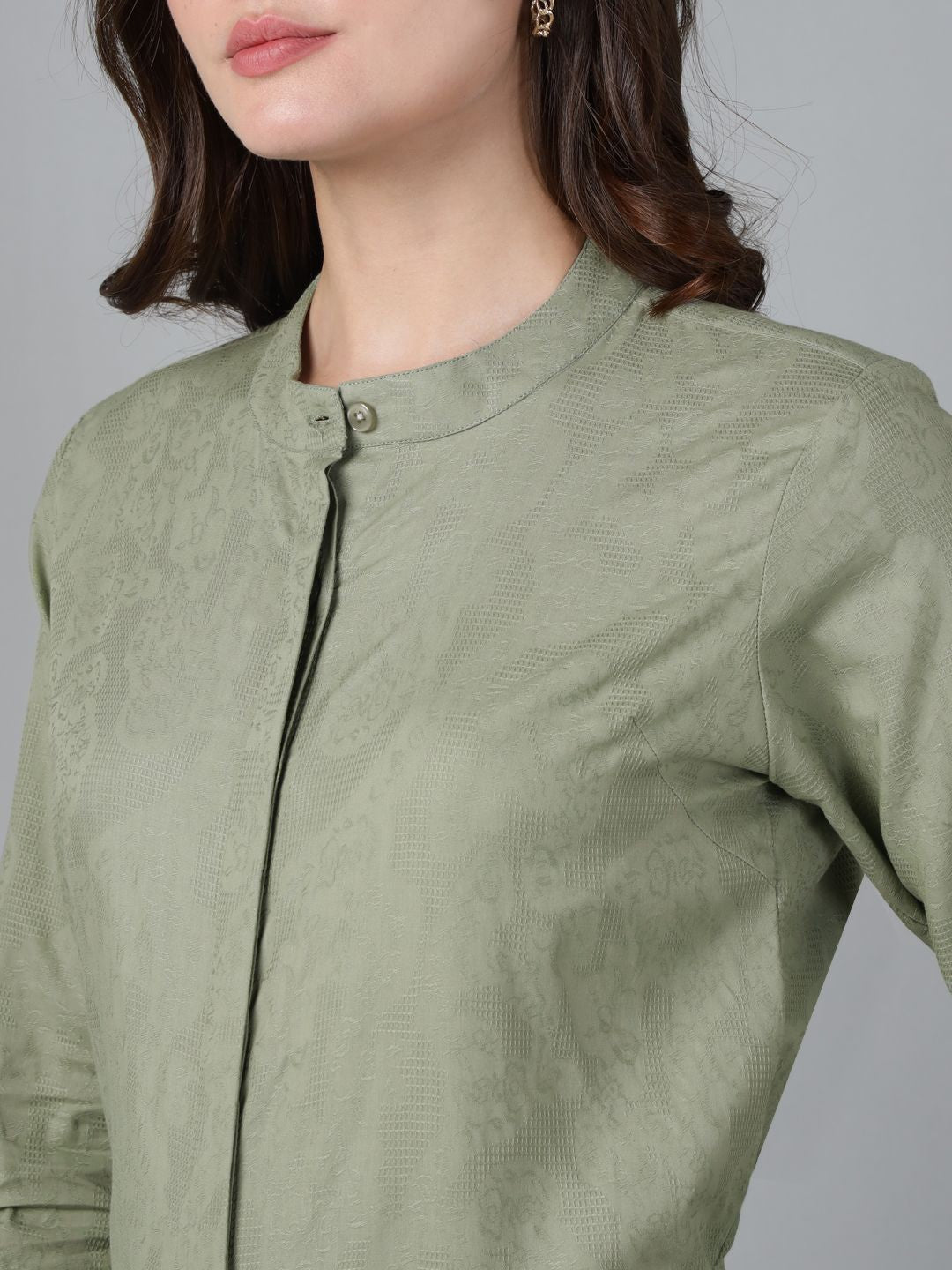 Hancock Women Olive Solid Pure Cotton Regular Fit Formal Shirt