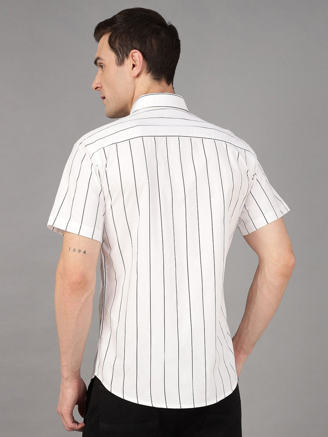 Hancock Men White Stripe Pure Cotton Slim Fit Casual Shirt