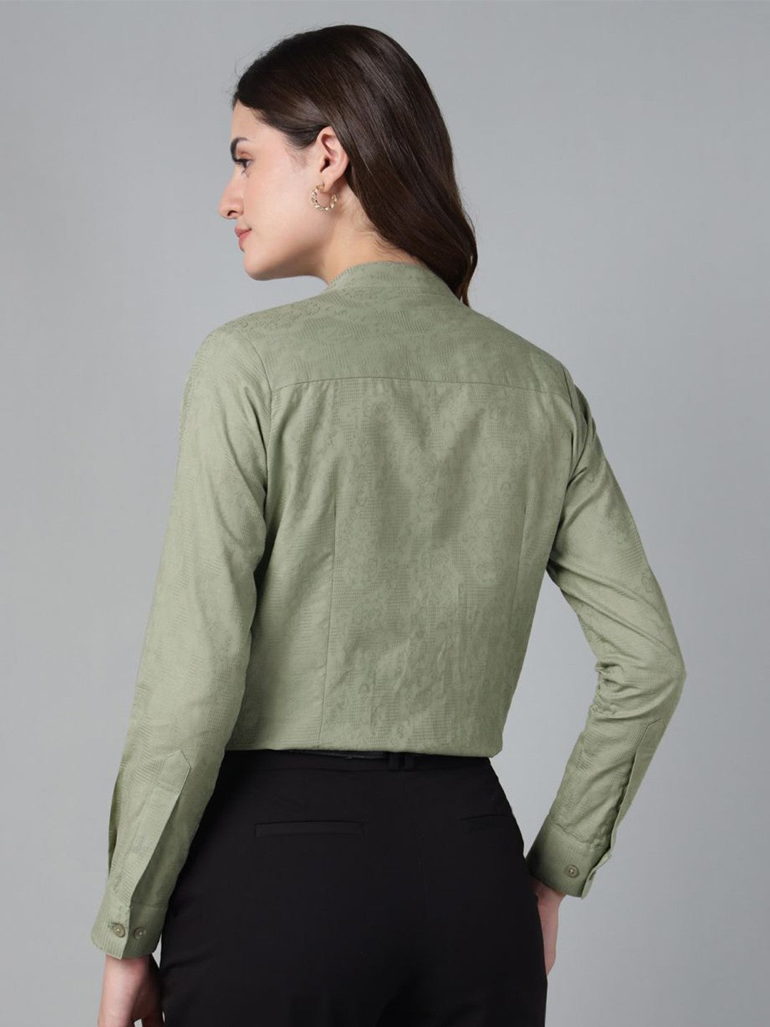 Hancock Women Olive Solid Pure Cotton Regular Fit Formal Shirt