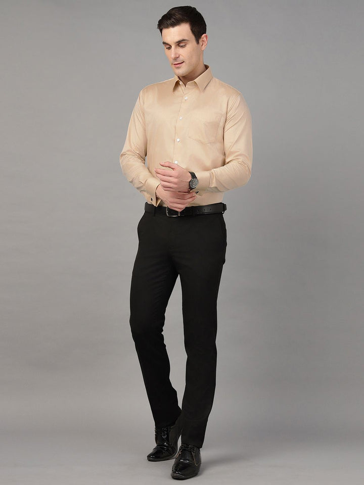 Hancock Men Mustard Solid Pure Cotton Chambray Slim Fit French Cuff Formal Shirt